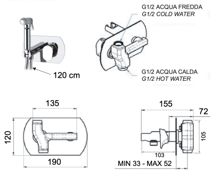 Гигиенический душ со смесителем Remer Class Line L60
