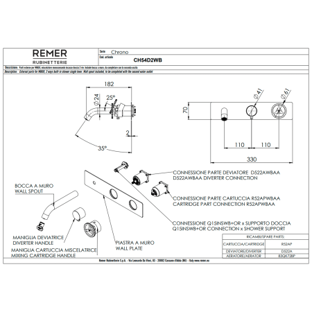 Смеситель для ванны Remer Chrono CH54D2WBBO, белый матовый