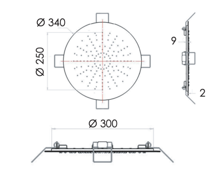 Верхний душ потолочный 34 см Remer INOX SS357EFM34