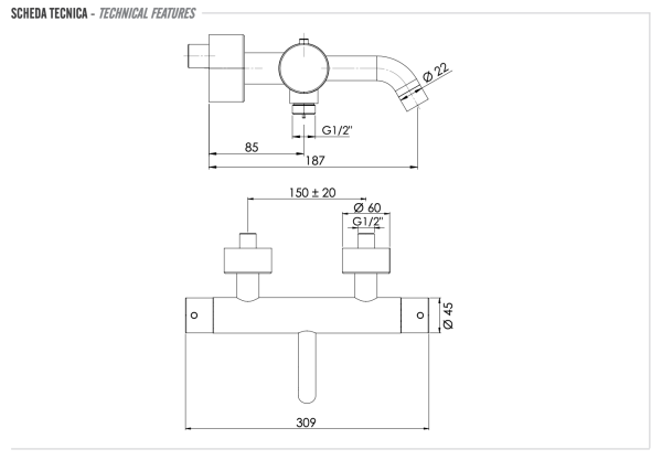 Смеситель термостатический для ванны Remer X Style INOX SSXT05, нержавеющая сталь