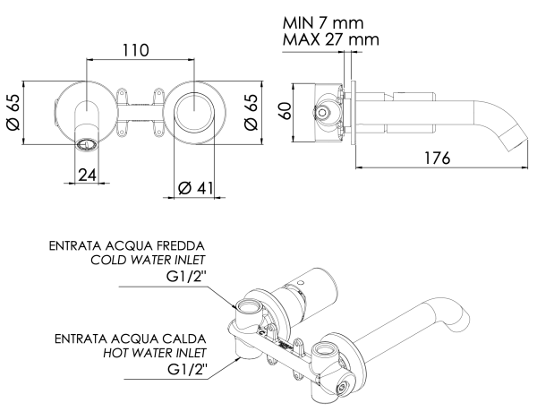 Смеситель для раковины Daniel Trilogy TG632P15, чёрный матовый
