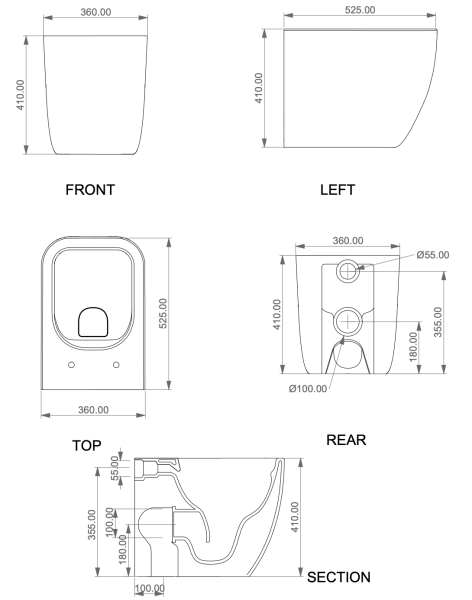 Чаша приставного унитаза GSG Ceramic Design Brio BRWC01000P, белый глянцевый