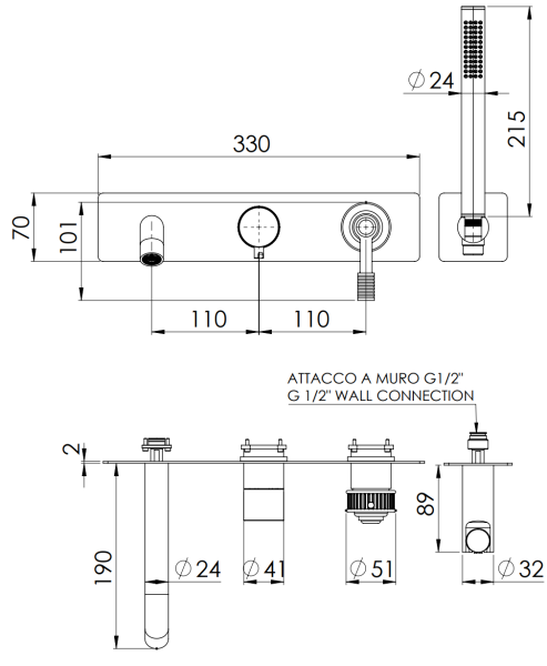 Смеситель для ванны Remer Atelier AL53D2WBCFP, черный брашированный хром