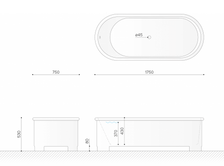 Ванна отдельностоящая 1750x750 мм Technova Deco VATDE, белый глянец