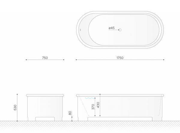 Ванна отдельностоящая 1750x750 мм Technova Deco VATDE, белый глянец
