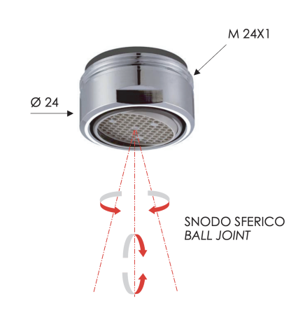 Аэратор смесителя для раковины с регулировкой угла потока M24X1 Remer 83NEBA
