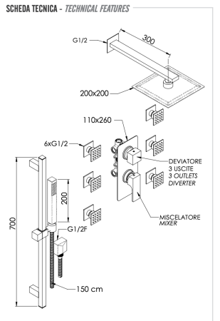 Комплект: Душевая система Remer Absolute AU93S01UFS20