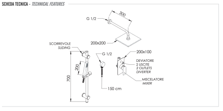 Душевая система Remer Infinity I09S07ONO, черный матовый