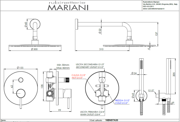 Душевая система Mariani Next B1416BNSTB30, черный матовый