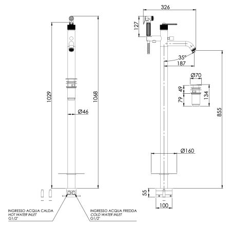 Смеситель для ванны Daniel Brooklyn BY67815, чёрный матовый