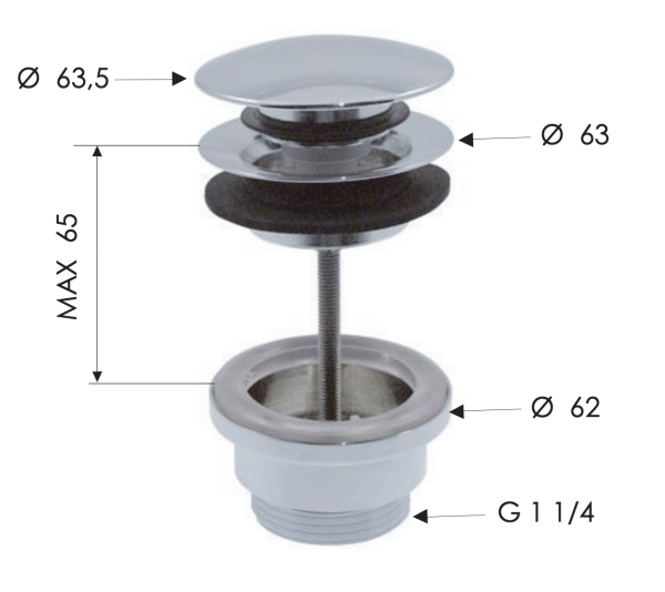 Донный клапан универсальный 1”1/4 Remer 905CCR114DO, золото глянцевое