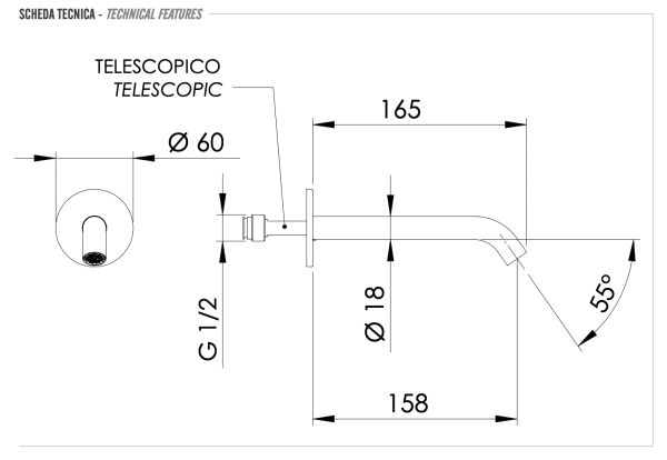 Излив настенный 16 см Remer X Style INOX SS91X, нержавеющая сталь