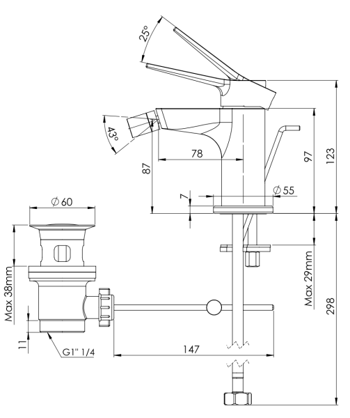 Смеситель для биде Remer Slash SL20BG, золото брашированное