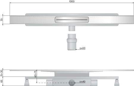 Дренажный канал 100 см, гидрозатвор, ABS, горизонтальный выход OMP Tea Emyflow 5963.404.8.3, золото брашированное