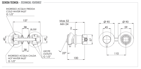 Смеситель для душа Remer Element ET93ZPBG, золото брашированное