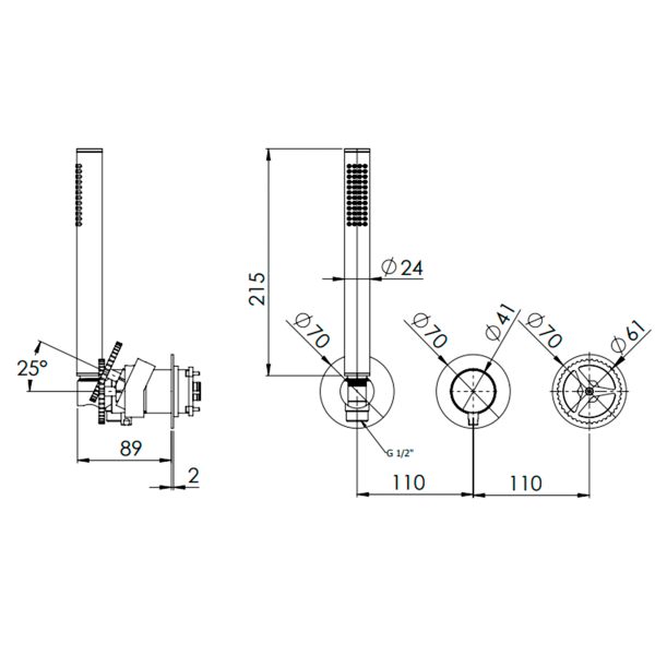 Смеситель для душа Remer Chrono CH97D2PWBCFP, черный брашированный хром