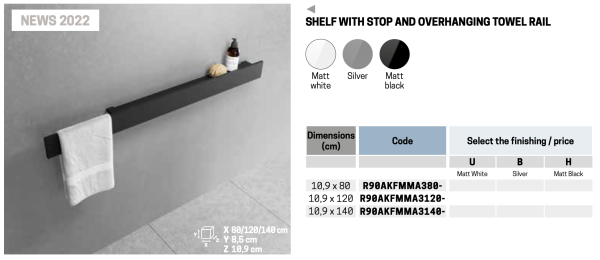 Полка с полотенцедержателем 80 см Novellini Frame R90AKFMMA380-B, цвет Silver