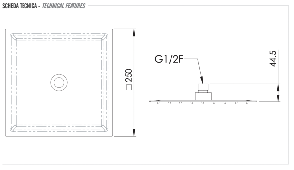 Верхний душ с шарнирным соединением 25 см Remer INOX SS357UFS25X, нержавеющая сталь
