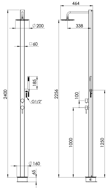 Душевая система напольная Remer SS331Q2L7MMUFM20, нержавеющая сталь
