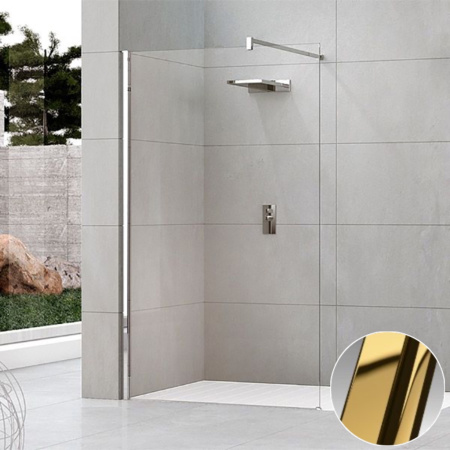 Душевое ограждение Walk-In 90 см (87-90х200) Novellini Kuadra H KUADH90-1O, профиль Shiny Gold, стекло прозрачное CrystalClear
