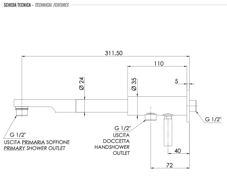 Кронштейн для верхнего душа c дивертером 30 см Remer N348N30ND
