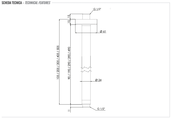 Кронштейн потолочный для верхнего душа 40 см Remer 347N40VO, состаренная латунь