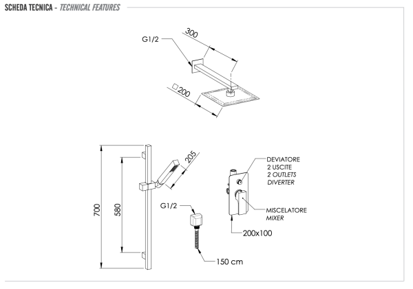 Комплект: Душевая система Remer Absolute AU09S01UFS20