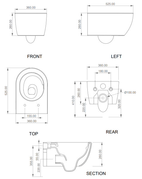 Чаша подвесного унитаза со смывом Eco Clean (торнадо) GSG Ceramic Design Like LKWCSOEC001, белый матовый