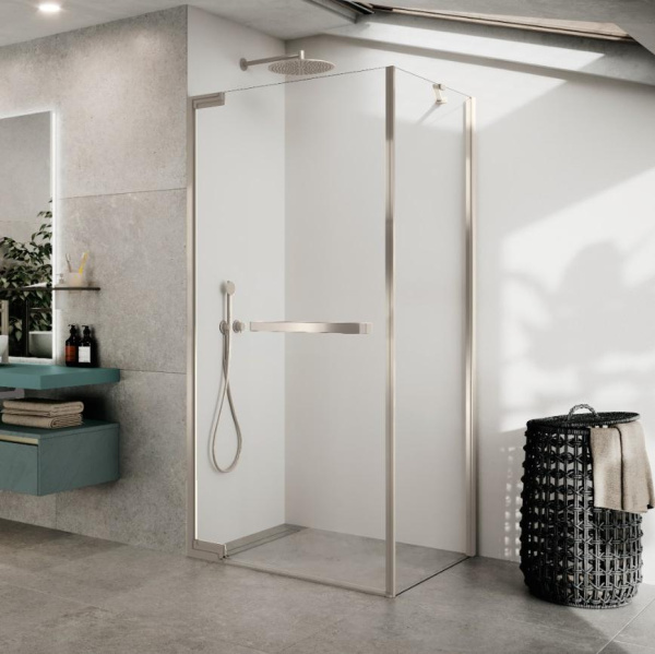 Дверь распашная 90 см (88-89,5x200) Novellini N180 N180G90-1Z, профиль Brushed Inox, стекло прозрачное CrystalClear