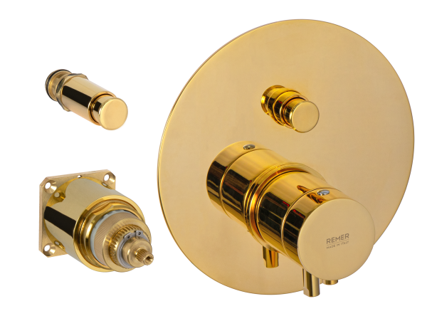 Смеситель термостатический для душа Remer Elegance NT09KBDO, золото глянцевое