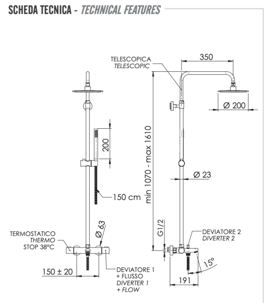 Душевая система термостатическая с изливом Remer EQ34A7MDMD20