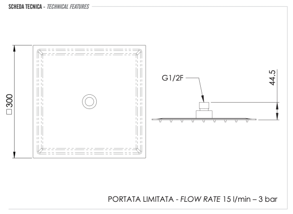 Верхний душ с шарнирным соединением 30 см Remer 357UFS30BOX, белый матовый