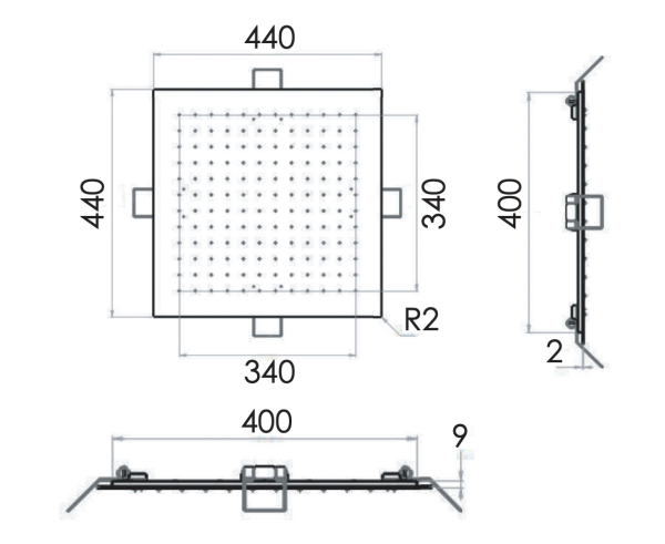 Верхний душ потолочный 44 см Remer 357EFS44BG, золото брашированное