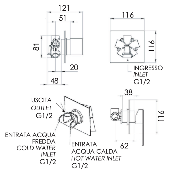 Смеситель для душа Remer Qubika Q94C