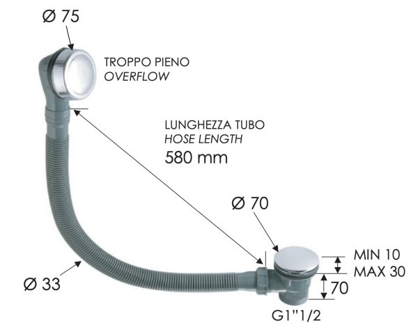Слив-перелив click-clack для ванны Remer 96PCCXV, сталь