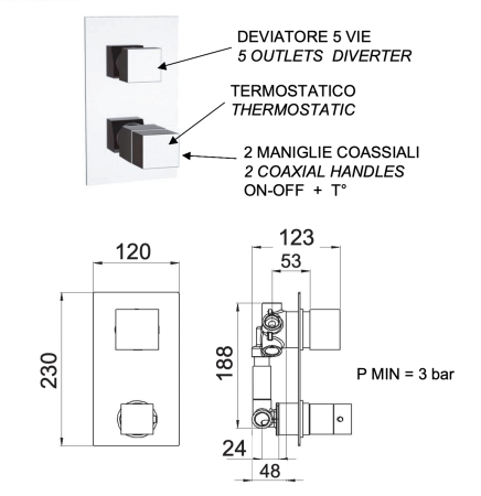 Смеситель термостатический для душа Remer Q-Elegance QT95
