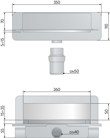 Трап 35 см, пристенный, решетка под плитку, гидрозатвор, ABS, горизонтальный выход OMP Tea Intramura 975.102.8 