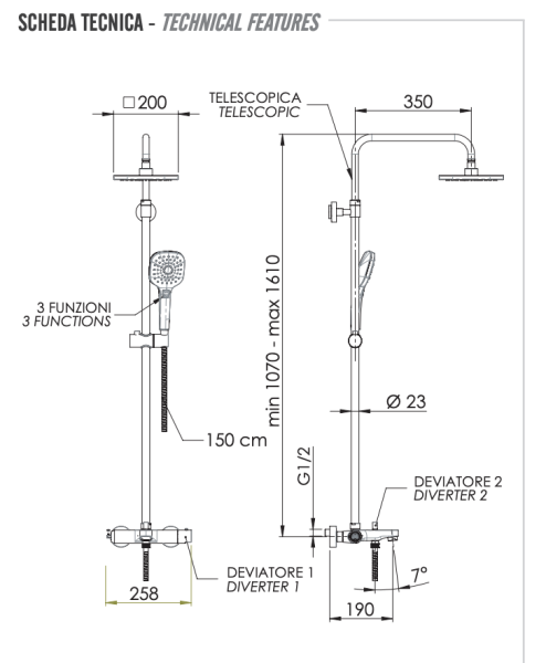 Душевая система c изливом Remer Infinity I34A8CPAD20