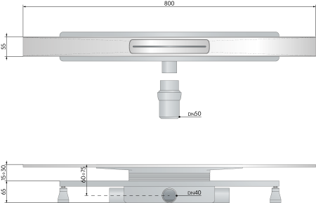Дренажный канал 80 см, гидрозатвор, ABS, горизонтальный выход OMP Tea Emyflow 5963.204.8.3, золото брашированное