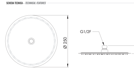 Верхний душ с шарнирным соединением 25 см Remer INOX SS357UFM25X, нержавеющая сталь 