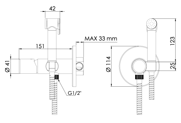 Гигиенический душ со смесителем Daniel Trilogy TG6454DC15, чёрный матовый