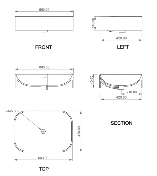 Раковина накладная биколор 60x42 см GSG Ceramic Design Easy EALAVTP60BI000/034, White/Sabbia Matt