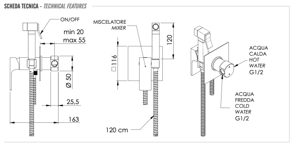 Гигиенический душ со смесителем Remer Absolute AU65XV, сталь