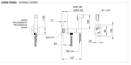 Гигиенический душ со смесителем Remer Absolute Q64CFP, чёрный брашированный хром