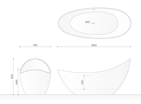 Ванна отдельностоящая 1865x785 мм Technova Luna VATL8, белый глянец