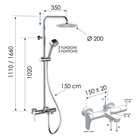 Душевая система с изливом Remer Winner W34AUFM20