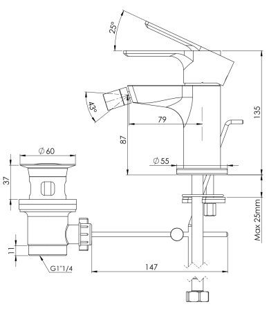Смеситель для биде Mariani Kali A22493KL12, золото брашированное