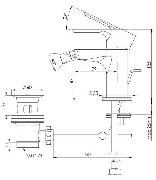 Смеситель для биде Mariani Kali A37493KL12, белый матовый