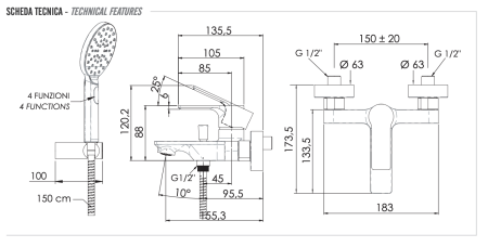 Смеситель для ванны Remer Energy EY02NO, черный матовый