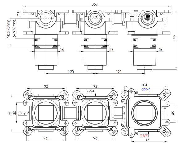 Скрытая часть на 2 выхода Remer Thermoset RRBOX99D2P